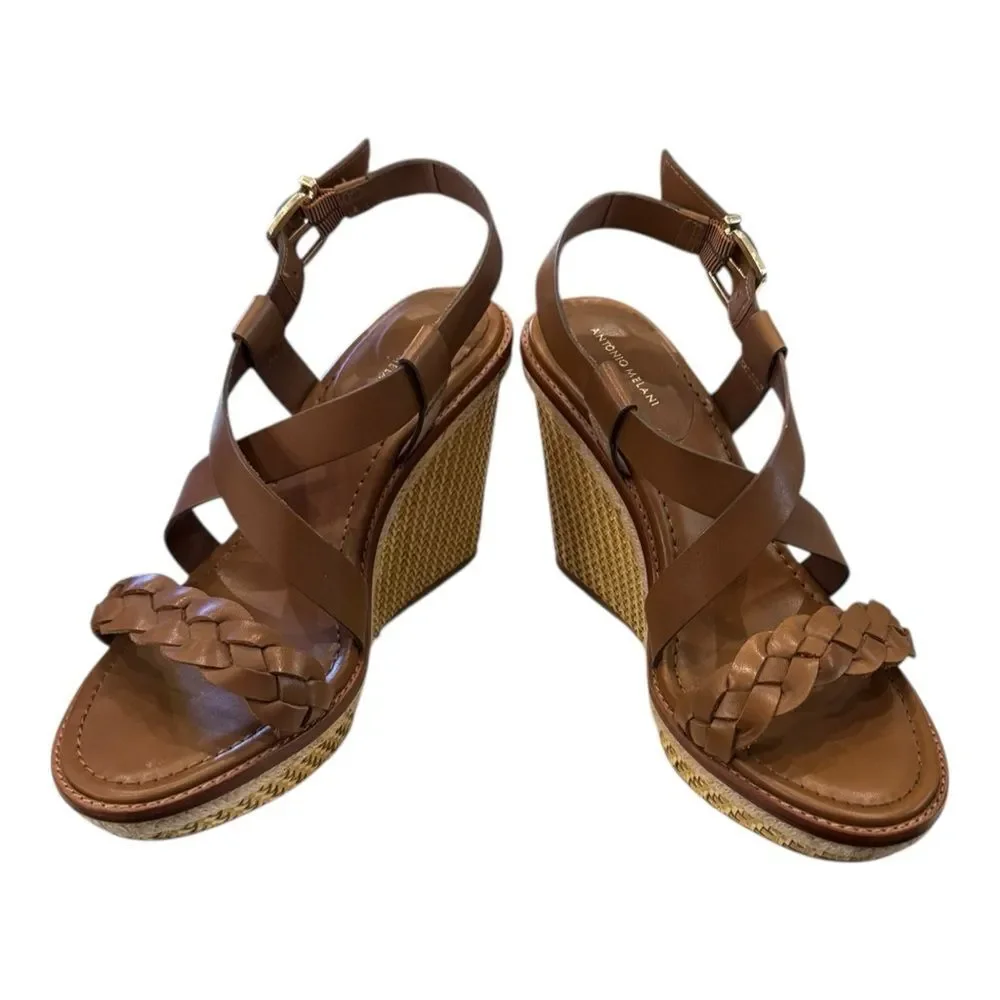 Antonio Melani Women’s Brown Leather Woven Wedge Sandals 9.5